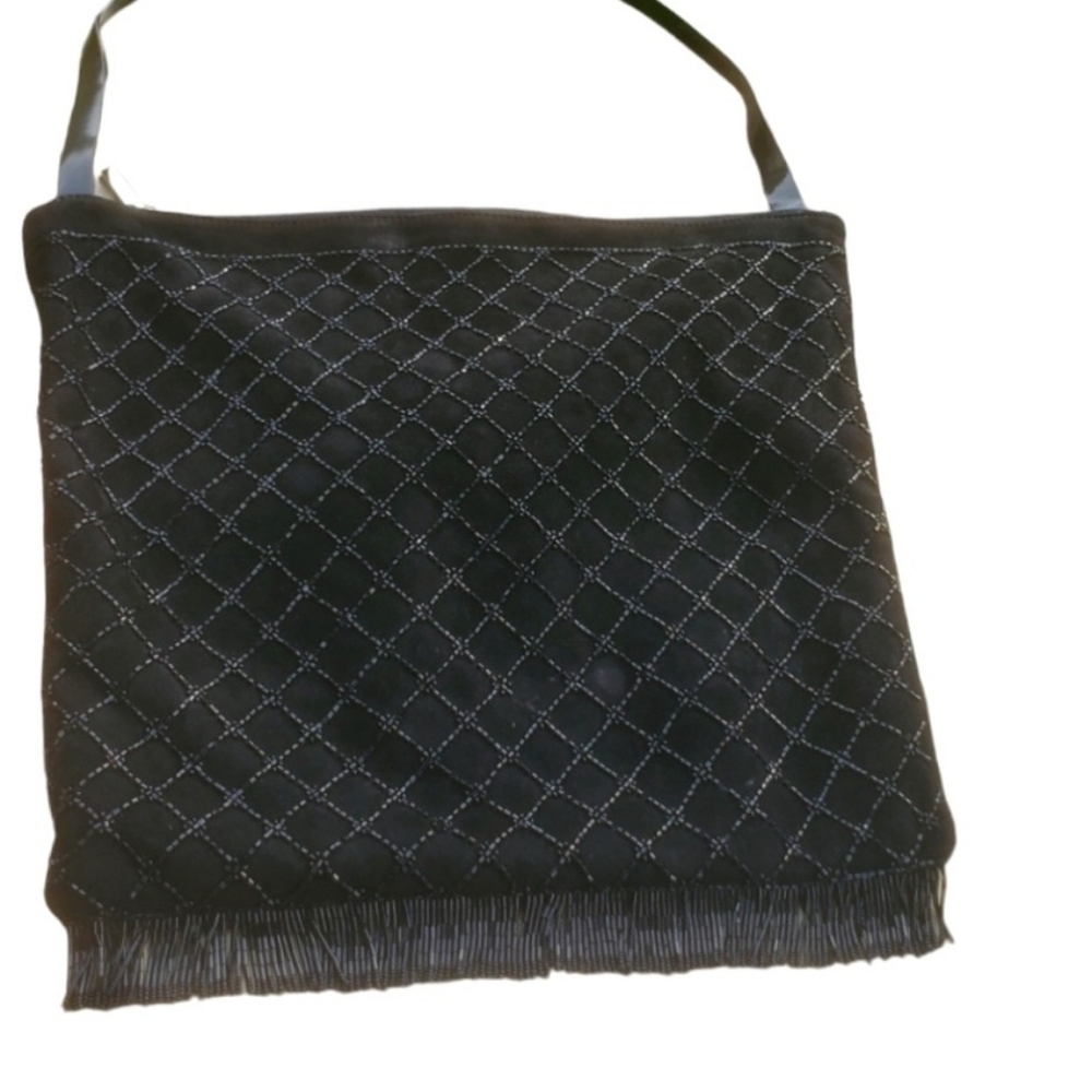 Vintage Moschino Borse Tracolla Black Beaded Suede Purse - Picture 7 of 10